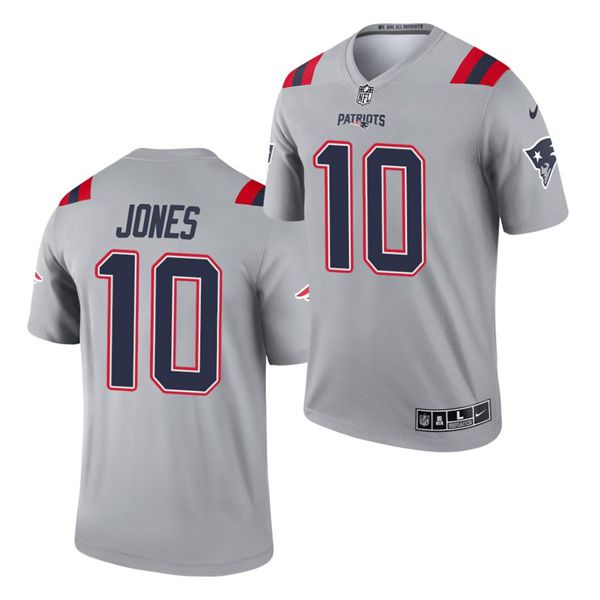Men New England Patriots #10 Mac Jones Nike Grey Inverted Legend NFL Jersey